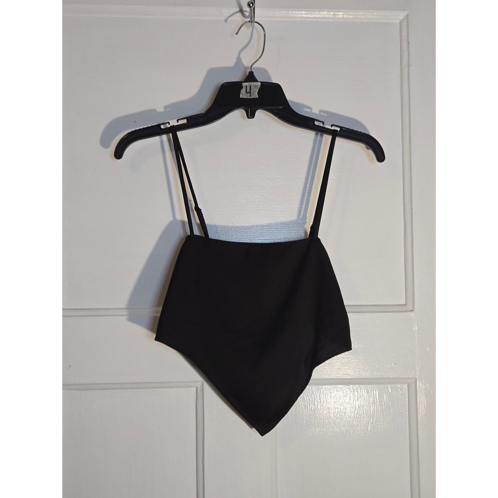 H&M Divided Black Handkerchief Hem Crop Top Smocked Back XS